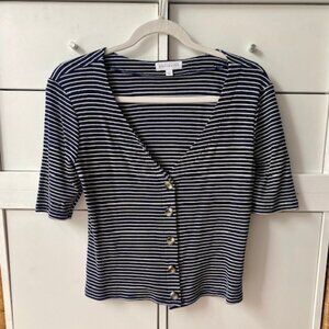 Cropped blue and white stripped shirt